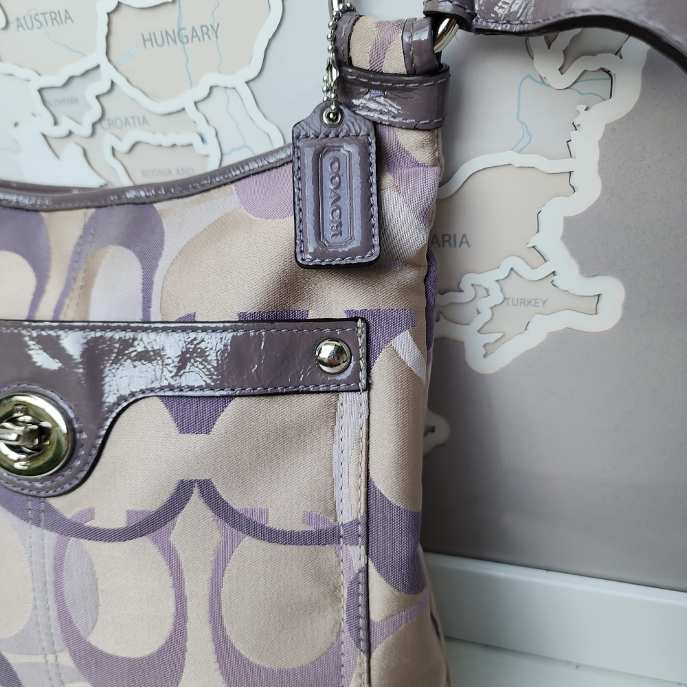 COACH F17479 Lilac & Khaki Penelope Opt Sateen Lilac Patent Leather Trim - Picture 3 of 16